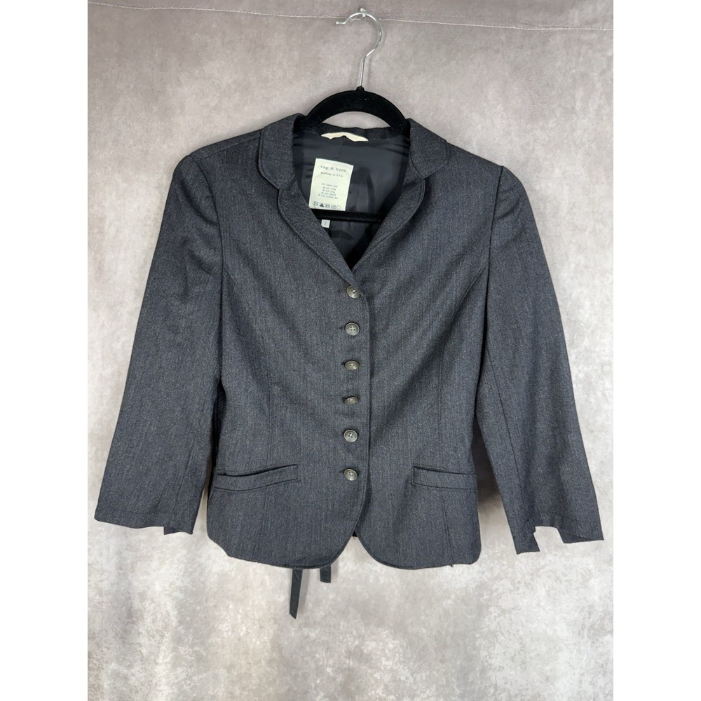 Vintage Y2K Rag & Bone Wool Blend Tie Back Blazer Jacket In Gray Women's Size 2